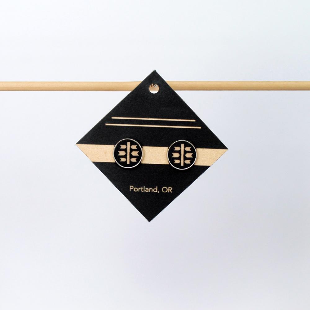 All--Black | black wood stud earrings